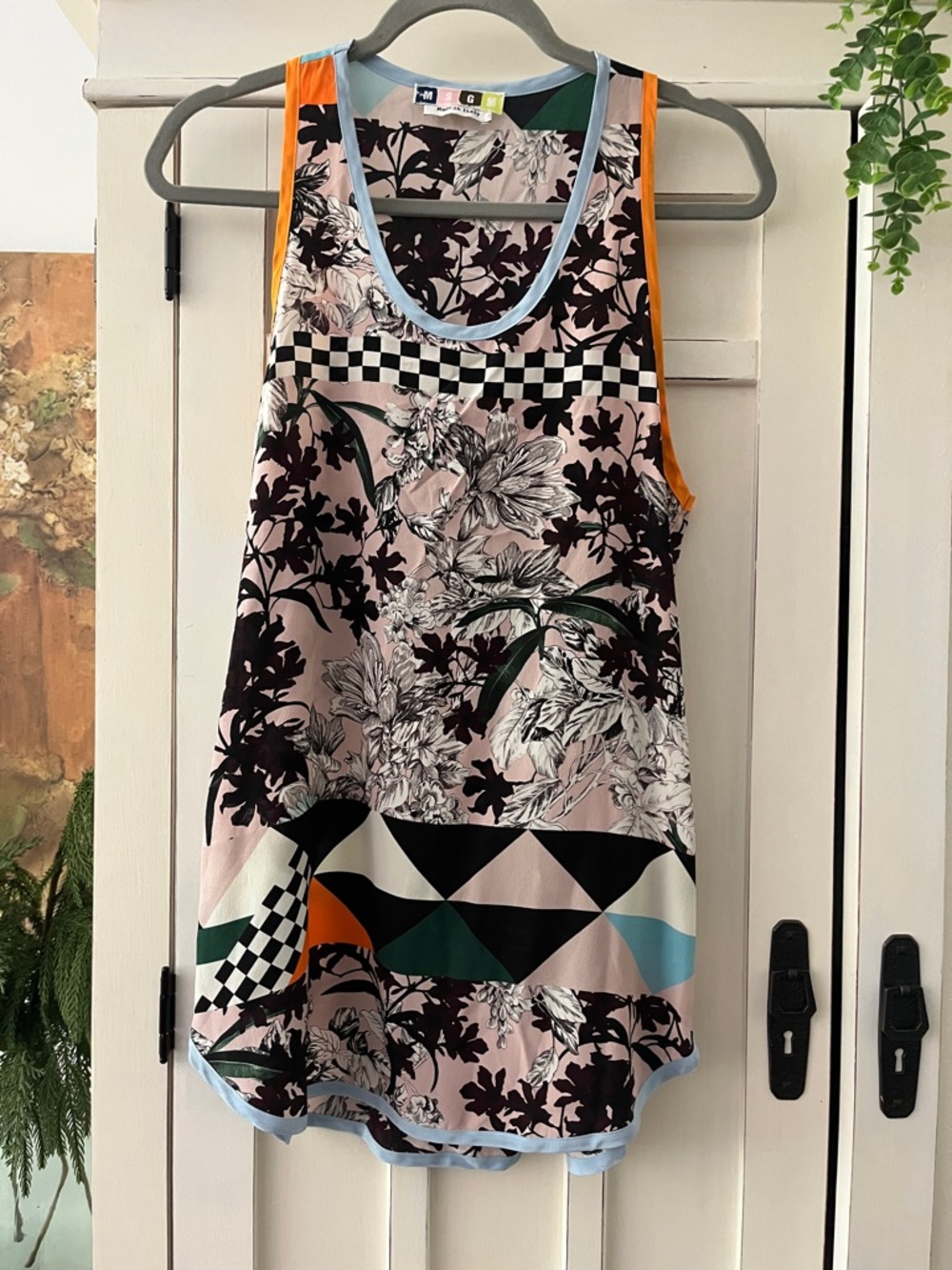 MSGM Multicolor Floral Graphic Silk Tank Top  38 nwo